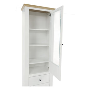 Vitrina living LEON MZ4, PAL laminat, alb/stejar grand, 70x40x200 cm, 1 usa si 2 sertare