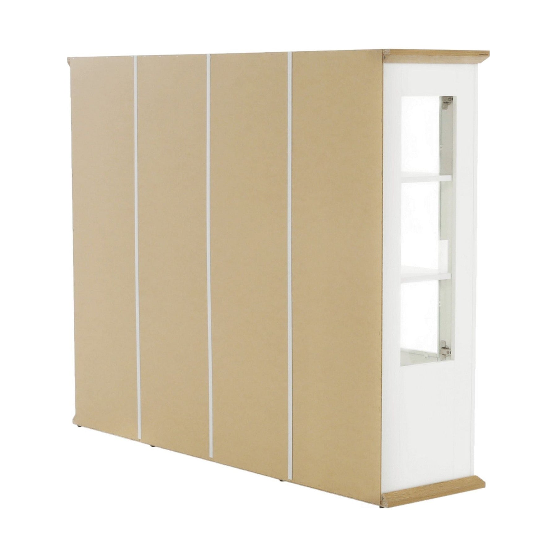 Vitrina living LEON MZ6, PAL laminat, alb/stejar grand, 165x40x130 cm, 4 usi si 4 sertare