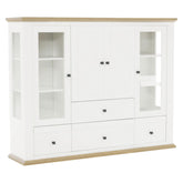 Vitrina living LEON MZ6, PAL laminat, alb/stejar grand, 165x40x130 cm, 4 usi si 4 sertare