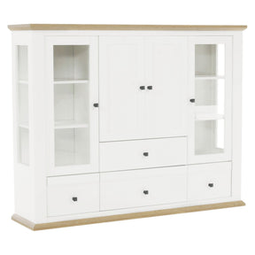 Vitrina living LEON MZ6, PAL laminat, alb/stejar grand, 165x40x130 cm, 4 usi si 4 sertare