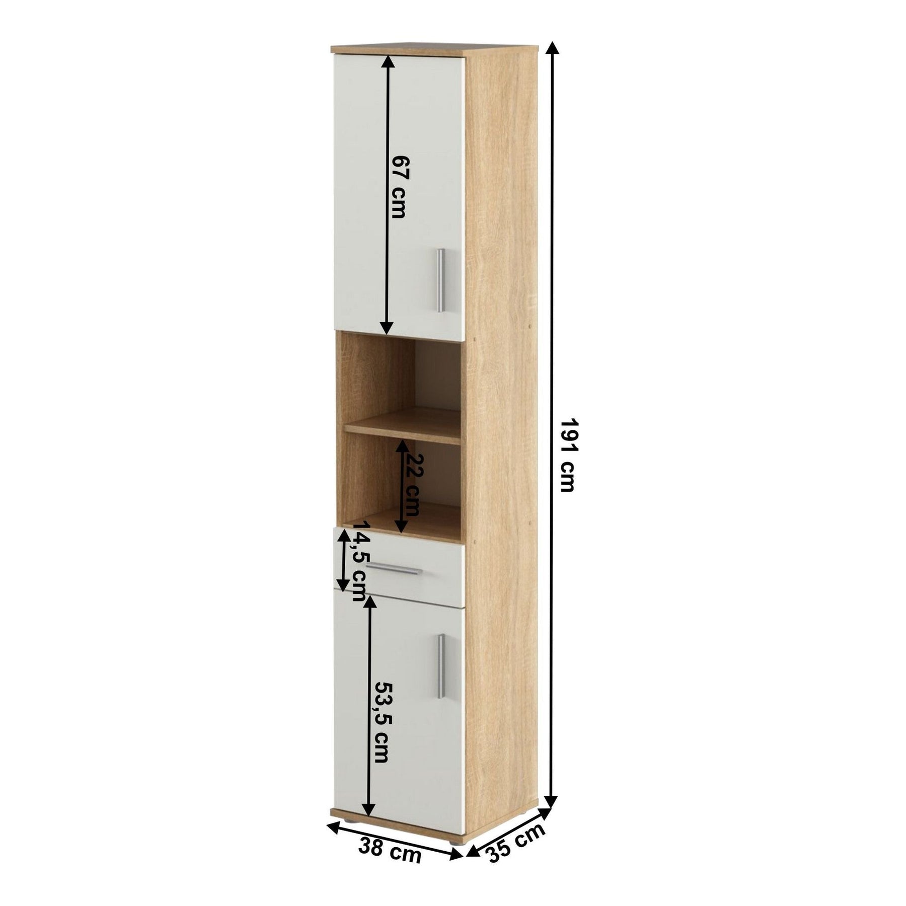 Dulap LESSY NEW 05, stejar sonoma/alb mat, DTD laminat, 38x35x191 cm