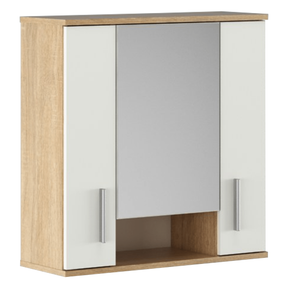 Dulap de baie suspendat cu oglinda LESSY NEW 01, cu 2 usi, stejar sonoma/alb mat, 68.7x26x72 cm