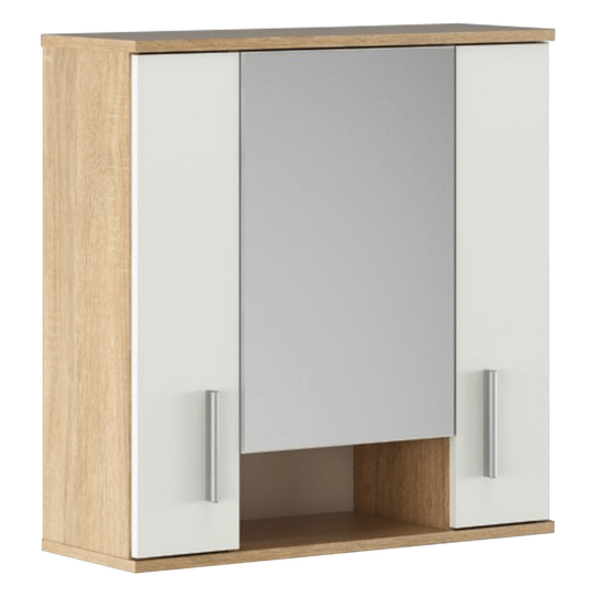 Dulap de baie suspendat cu oglinda LESSY NEW 01, cu 2 usi, stejar sonoma/alb mat, 68.7x26x72 cm