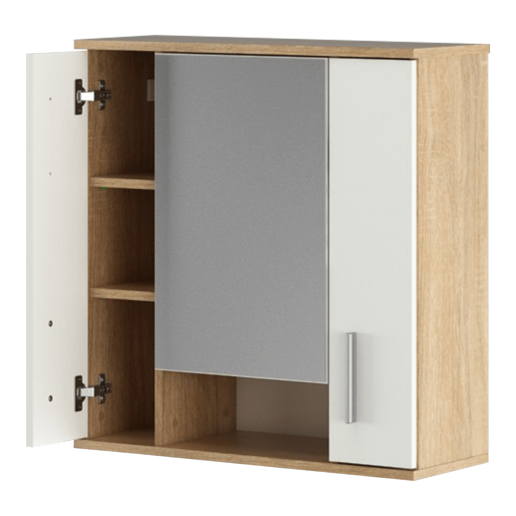 Dulap de baie suspendat cu oglinda LESSY NEW 01, cu 2 usi, stejar sonoma/alb mat, 68.7x26x72 cm