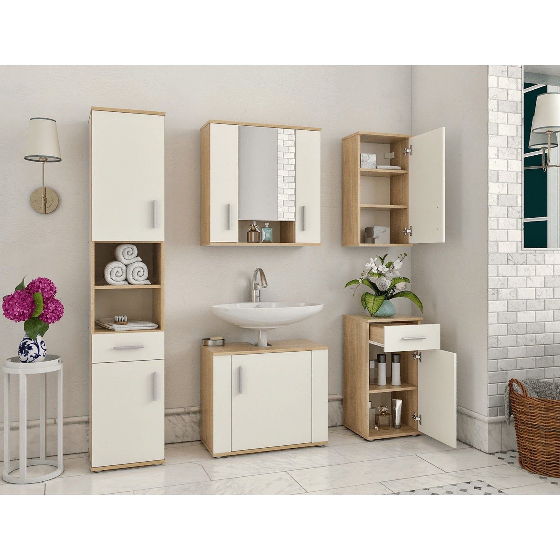 Dulap LESSY NEW 05, stejar sonoma/alb mat, DTD laminat, 38x35x191 cm