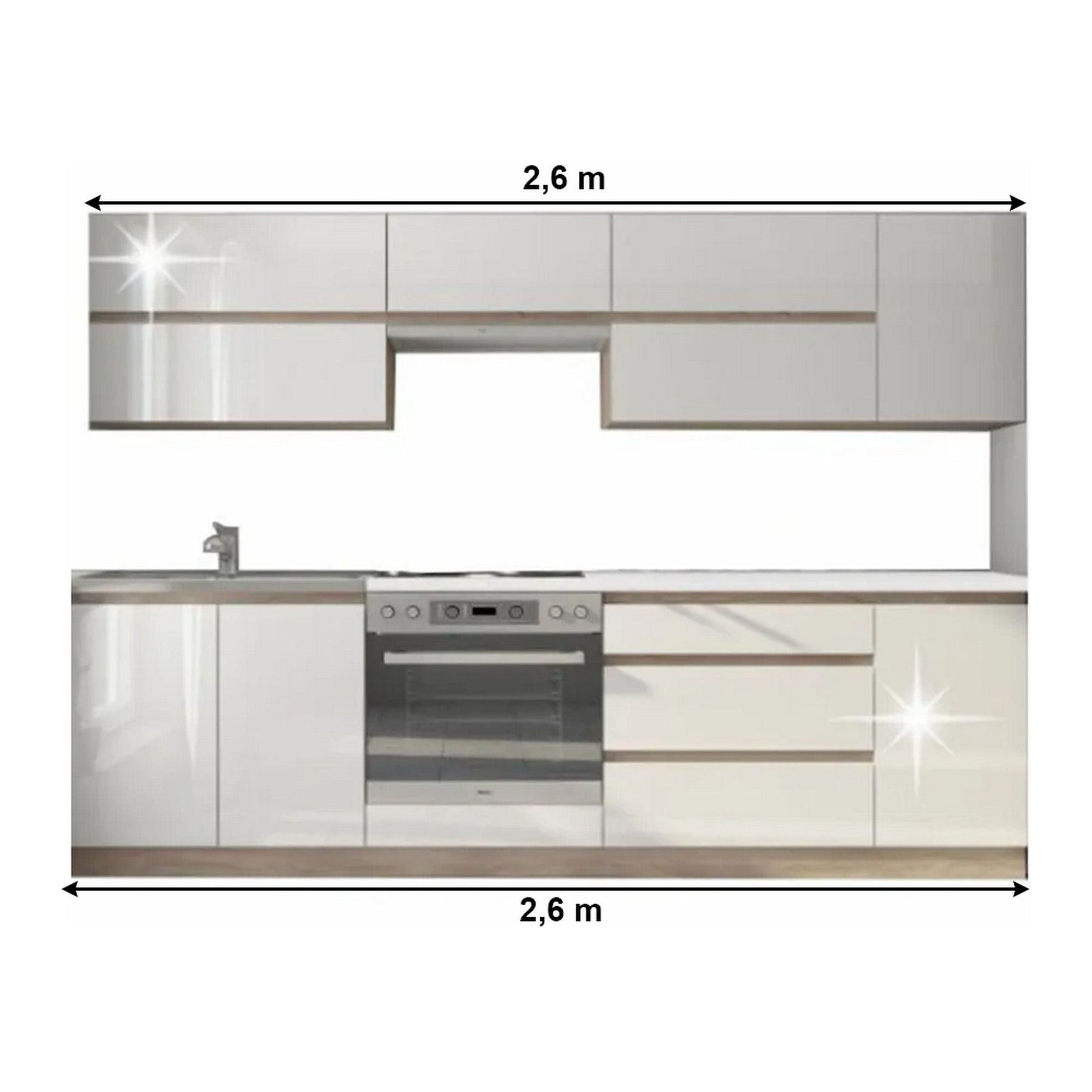 Set bucatarie LINE, alb, PAL laminat, 260 cm