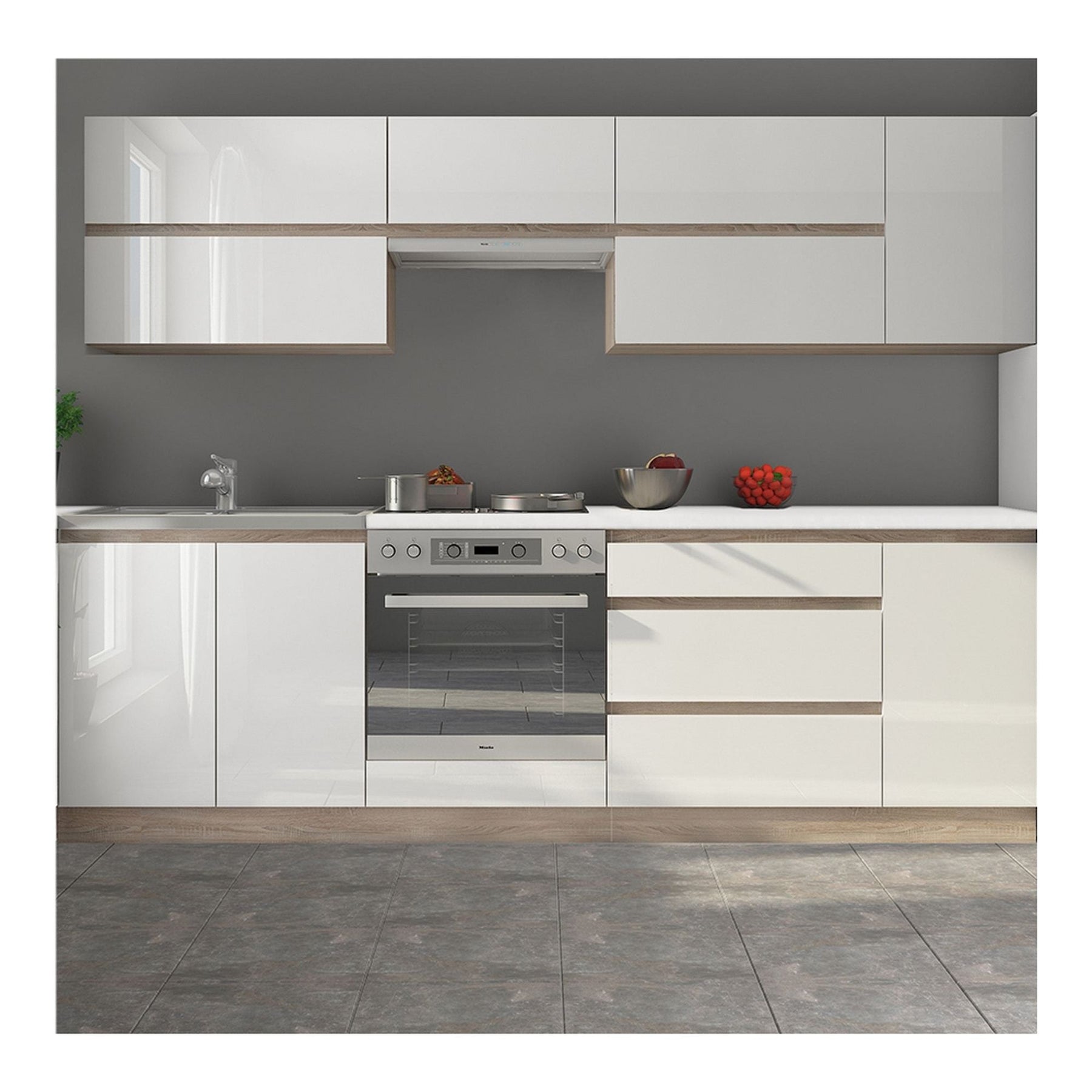 Set bucatarie LINE, alb, PAL laminat, 260 cm