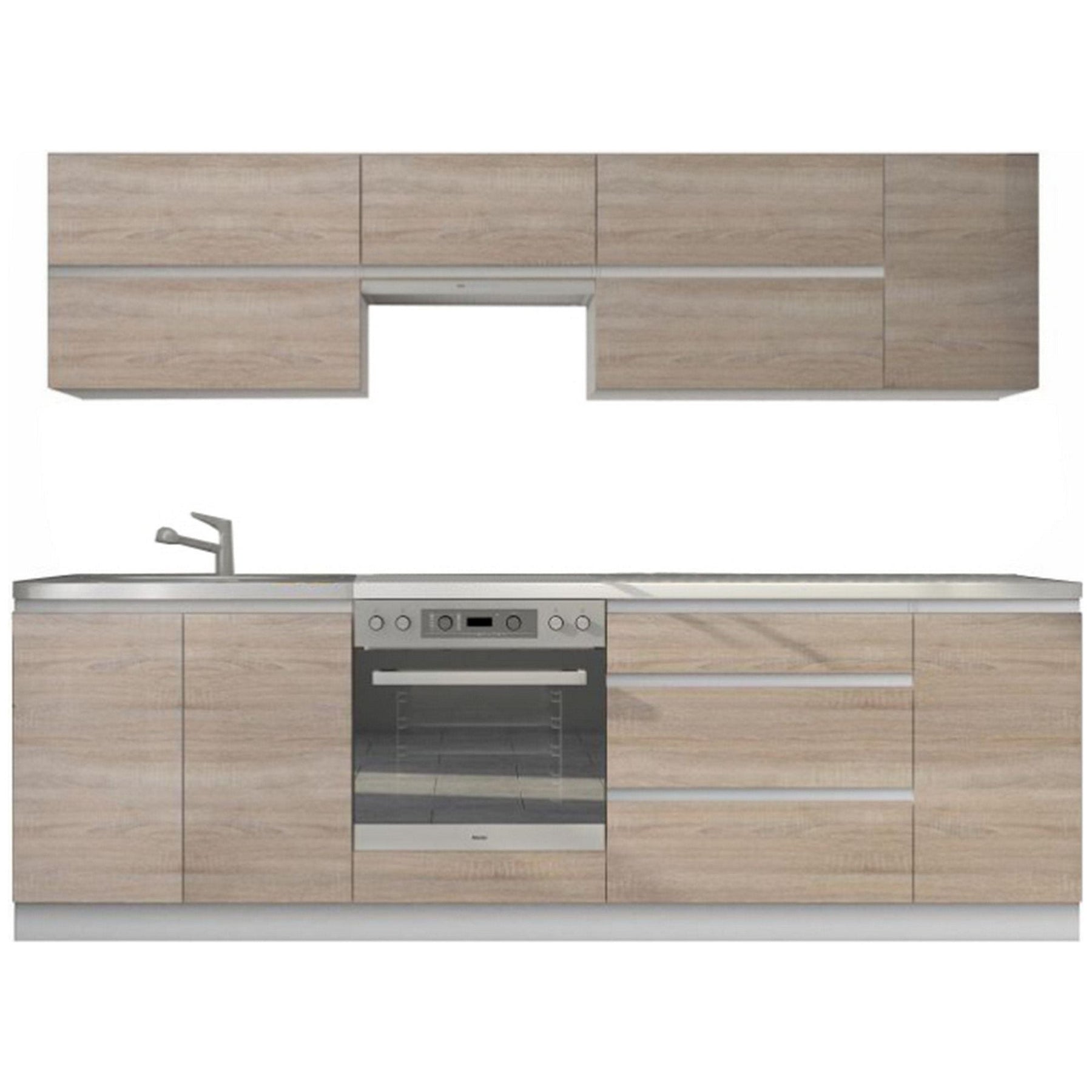 Set bucatarie LINE, alb/stejar sonoma, PAL laminat, 260 cm