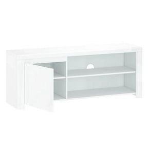 Comoda TV alba lucioasa LINGO, PAL laminat, 156x42x61 cm