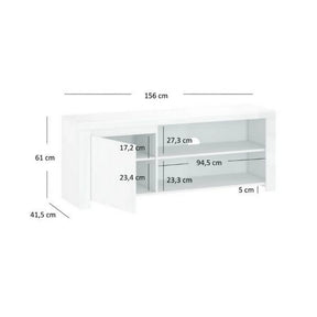 Comoda TV alba lucioasa LINGO, PAL laminat, 156x42x61 cm