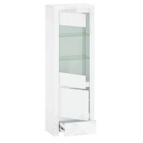 Vitrina living moderna LINGO, alb lucios, PAL laminat, cu iluminare LED, 68x42x202 cm