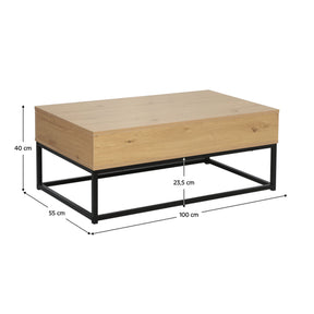 Masuta cafea LIVINA, stejar/negru, DTD laminat/metal, 100x55x40 cm