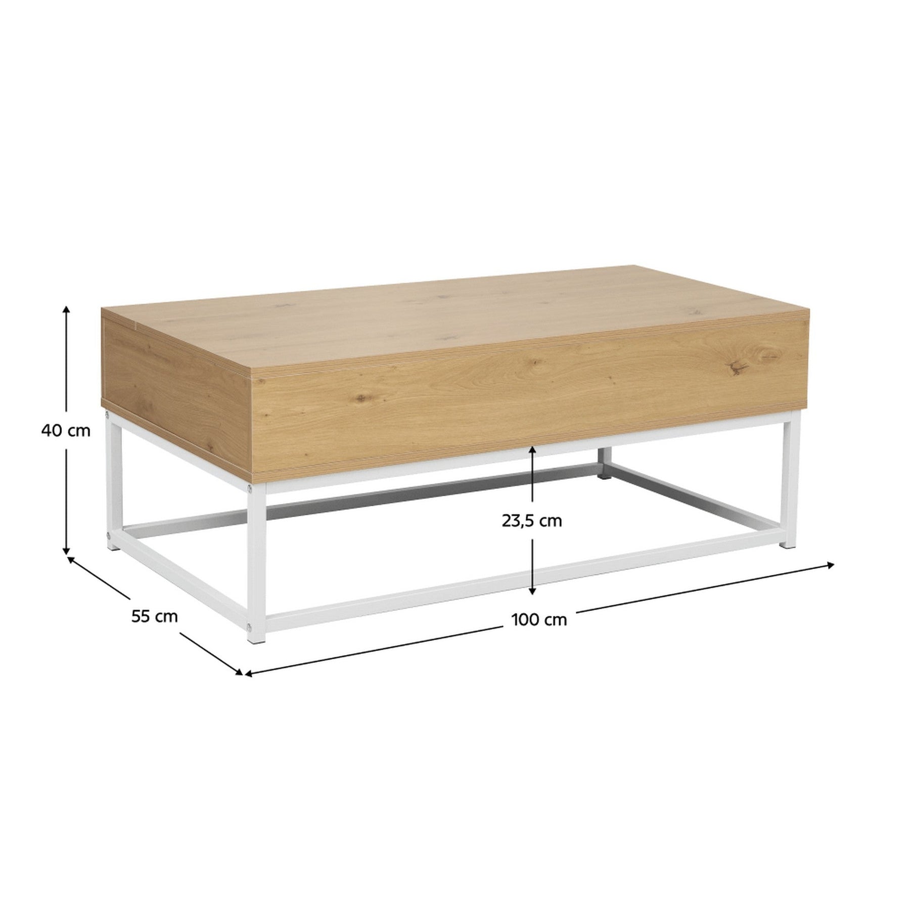 Masuta cafea LIVINA, stejar/alb, DTD laminat, 100x55x40 cm