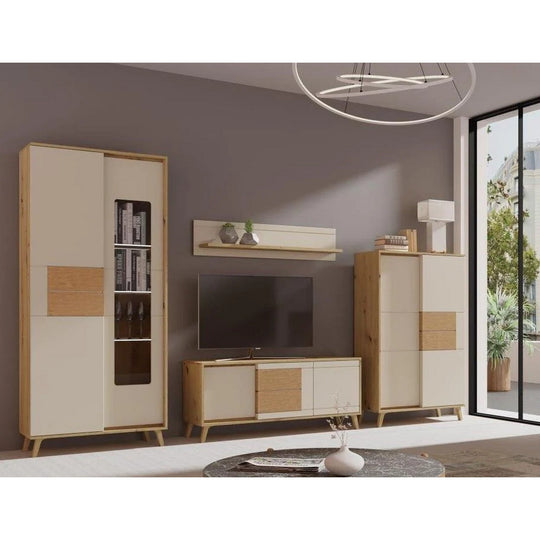 Set living BRUNO A, stejar/casmir, PAL laminat/sticla, 304 cm