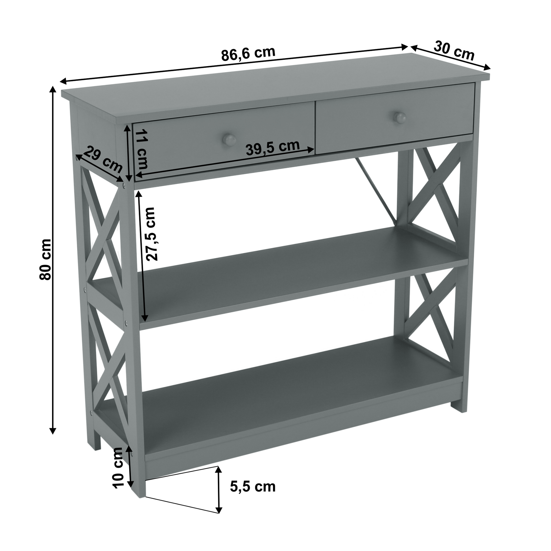 Consola LOMIR, gri, 86.6X30X80 cm