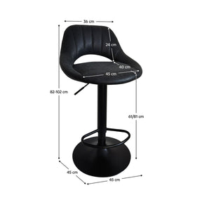 Scaun bar LORASA NEW, negru, piele intoarsa/metal, 45x45x82/102 cm