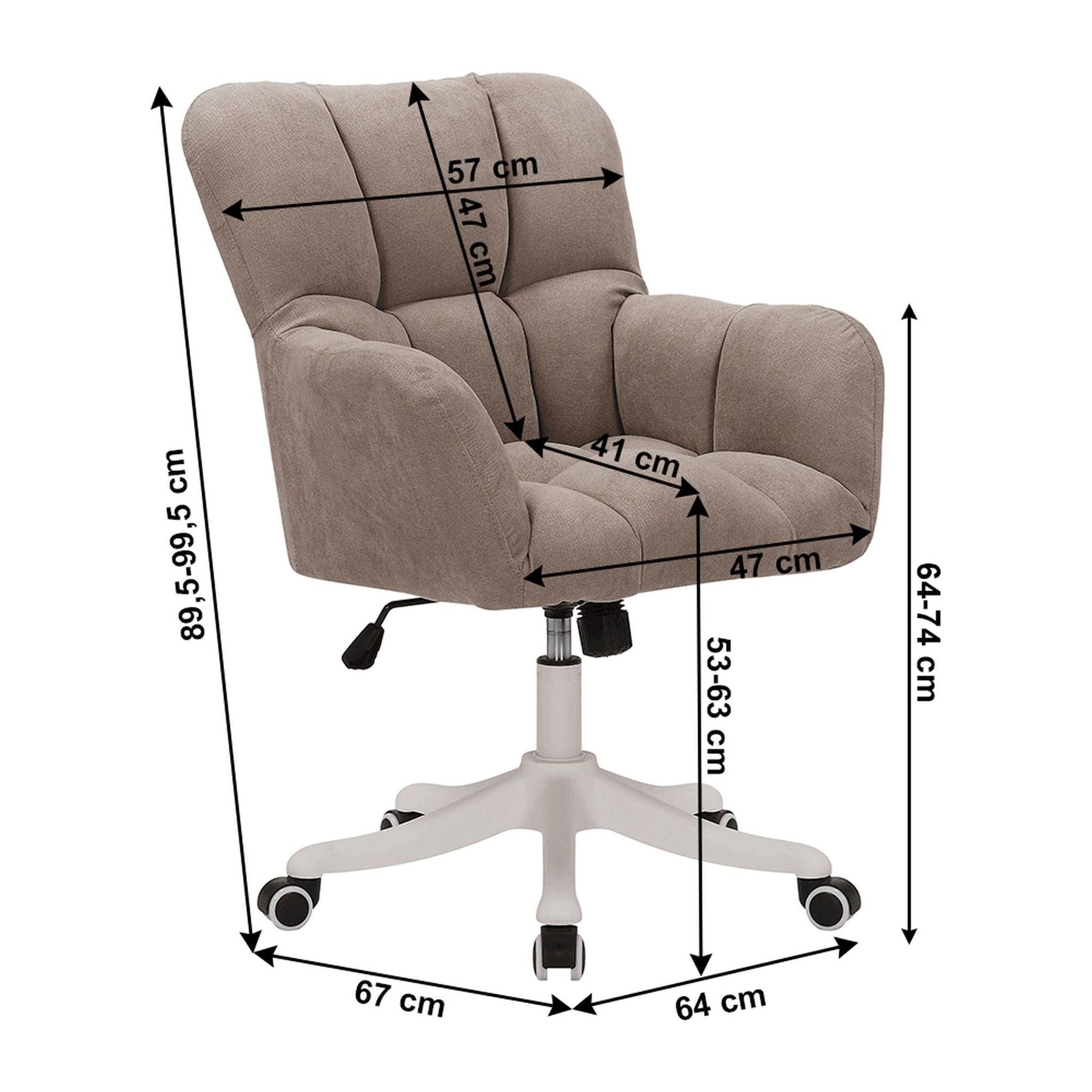 Scaun birou LOREL, grej, stofa clasica/metal, 64x67x89.5/99.5 cm