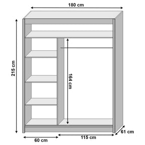 Dulap cu uși glisante LOW, stejar sonoma laminat, 180x61x215 cm