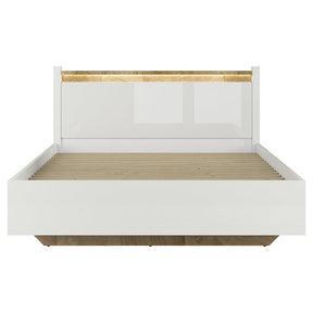 Pat ALAMEDA, alb/stejar, PAL, cu iluminare LED, 165.5x208.5x104 cm