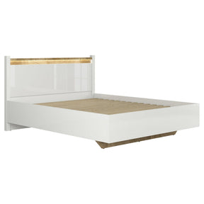 Pat ALAMEDA, alb/stejar, PAL, cu iluminare LED, 165.5x208.5x104 cm