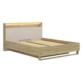 Pat DALVA 160x200, stejar/casmir, PAL, cu somiera, lada depozitare si iluminare LED