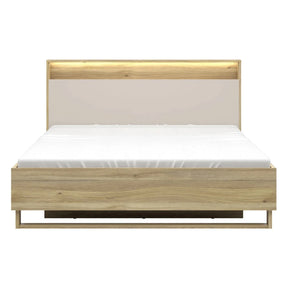 Pat DALVA 160x200, stejar/casmir, PAL, cu somiera, lada depozitare si iluminare LED