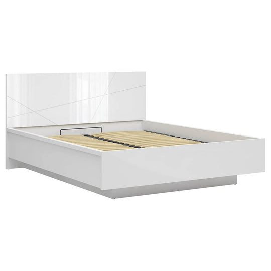 Pat FORN 160x200, alb lucios, PAL laminat, cu somiera si lada depozitare