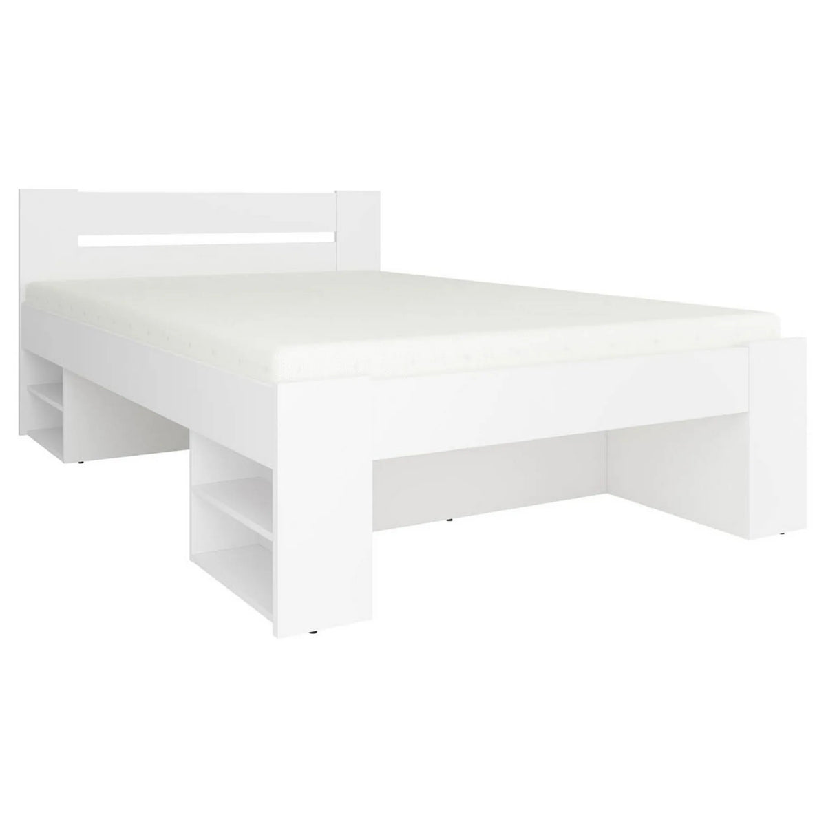 Cadru pat NEPO PLUS 140x200, alb, PAL laminat, cu spatiu depozitare