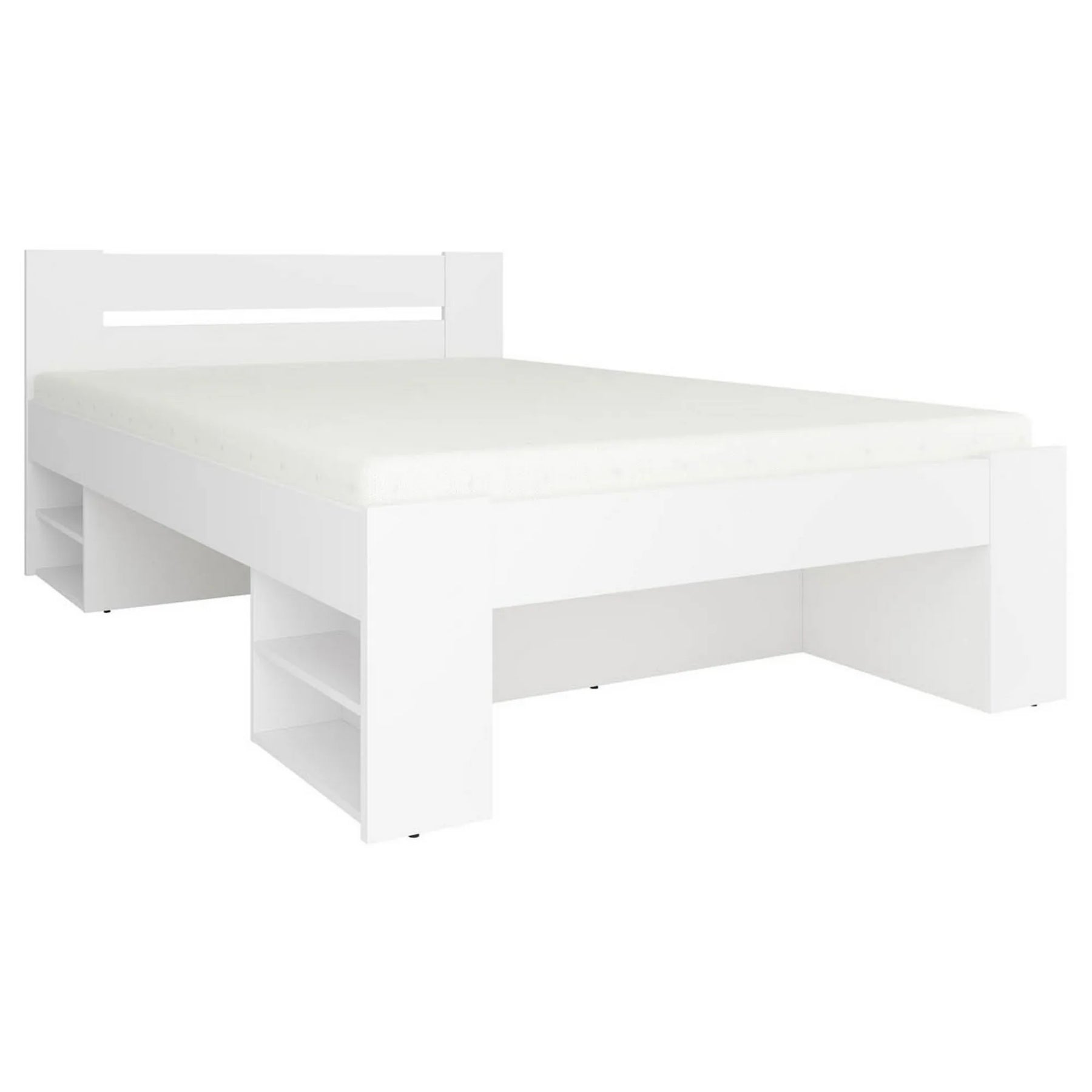 Cadru pat NEPO PLUS 140x200, alb, PAL laminat, cu spatiu depozitare