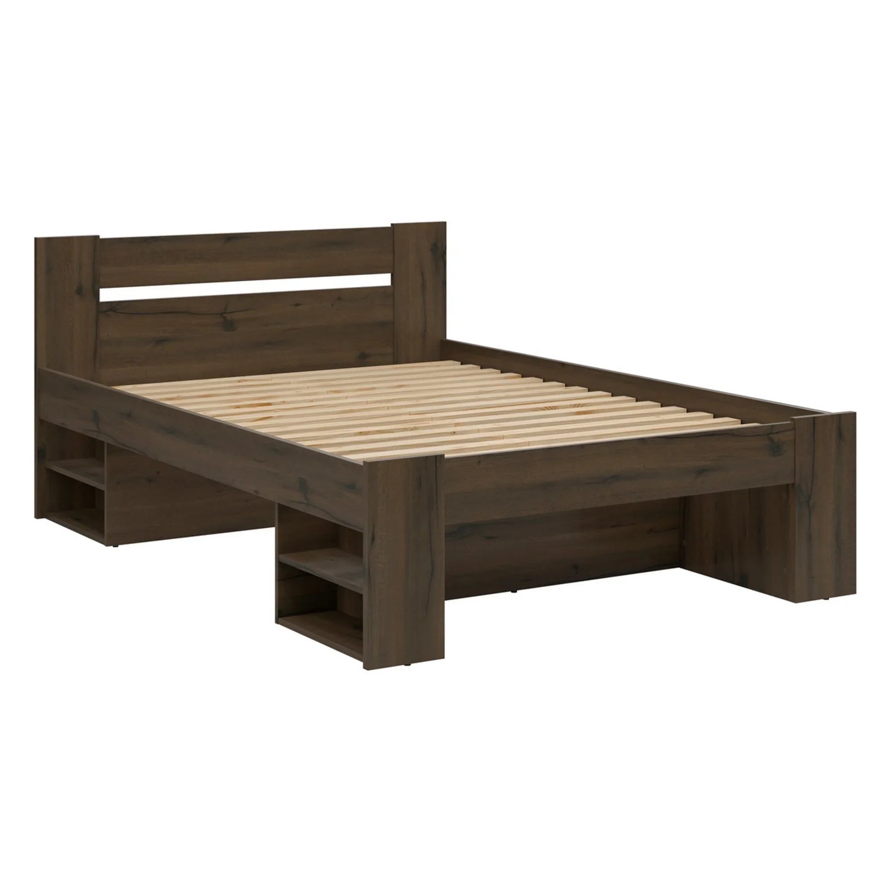 Cadru pat NEPO PLUS 140x200, stejar nobil, PAL laminat, cu spatiu depozitare