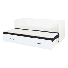 Pat TETRIX 80/160x200, alb/negru, PAL/stofa, cu saltea extensibila si spatiu depozitare