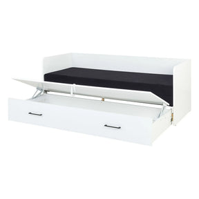 Pat TETRIX 80/160x200, alb/negru, PAL/stofa, cu saltea extensibila si spatiu depozitare