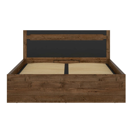 Pat RUSO 140x200, stejar, PAL laminat, cu somiera si lada depozitare