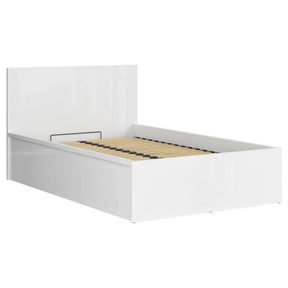 Pat TRETIX 120x200, alb lucios, PAL laminat, cu somiera si lada depozitare