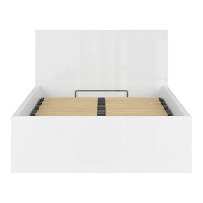 Pat TRETIX 120x200, alb lucios, PAL laminat, cu somiera si lada depozitare