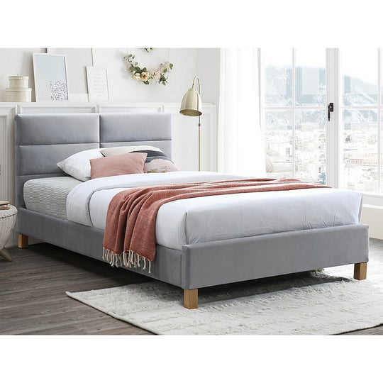 Pat SIERRA, stofa catifelata gri deschis, somiera inclusa, 120x200 cm