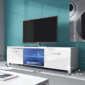 Comoda TV LUGO 3, DTD laminat, alb lucios, cu iluminare LED, 150x40x37 cm