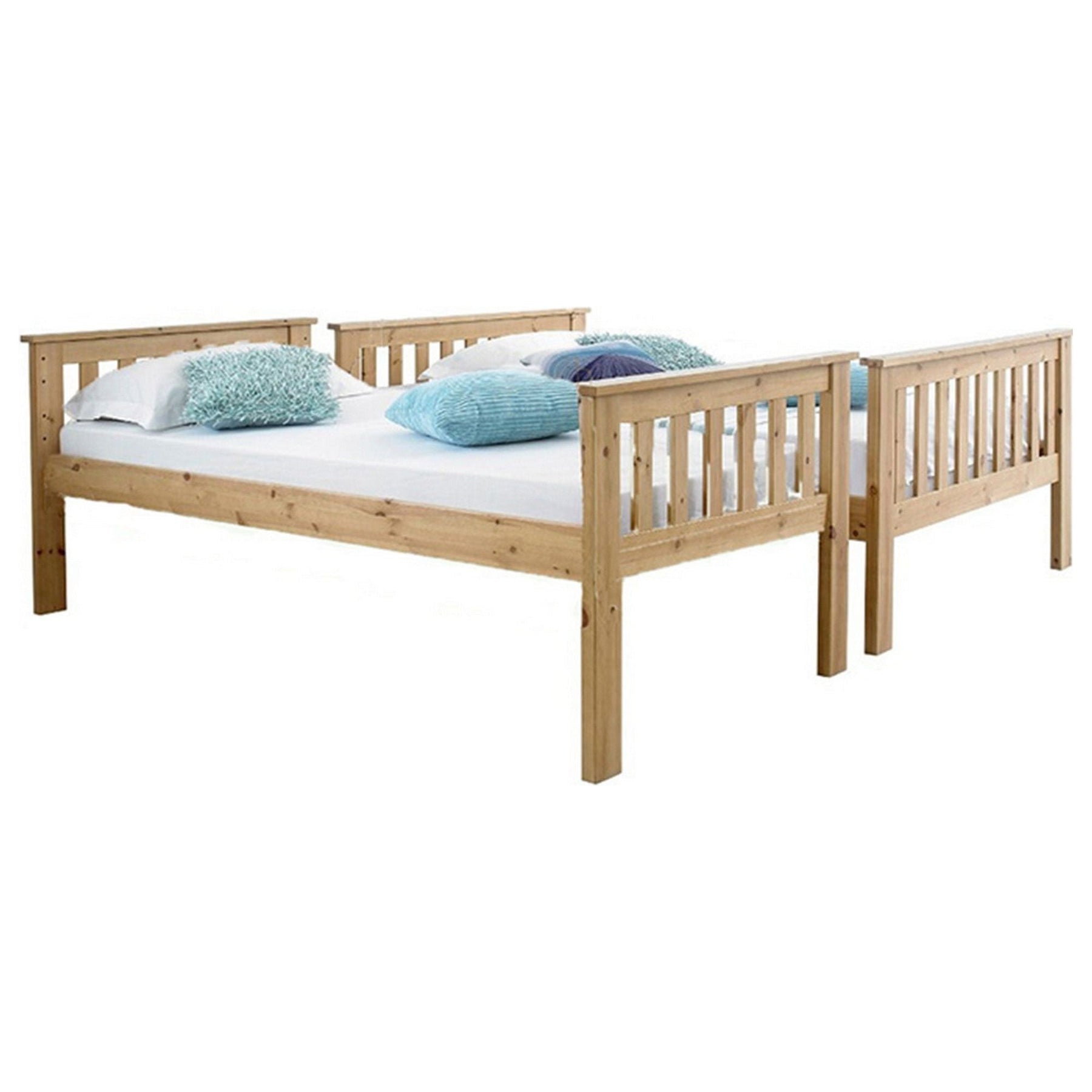 Pat supraetajat LUINI, lemn de pin, natural, 90x200 cm/140x200 cm, cu somiere lamelare fixe si scara, fara saltele