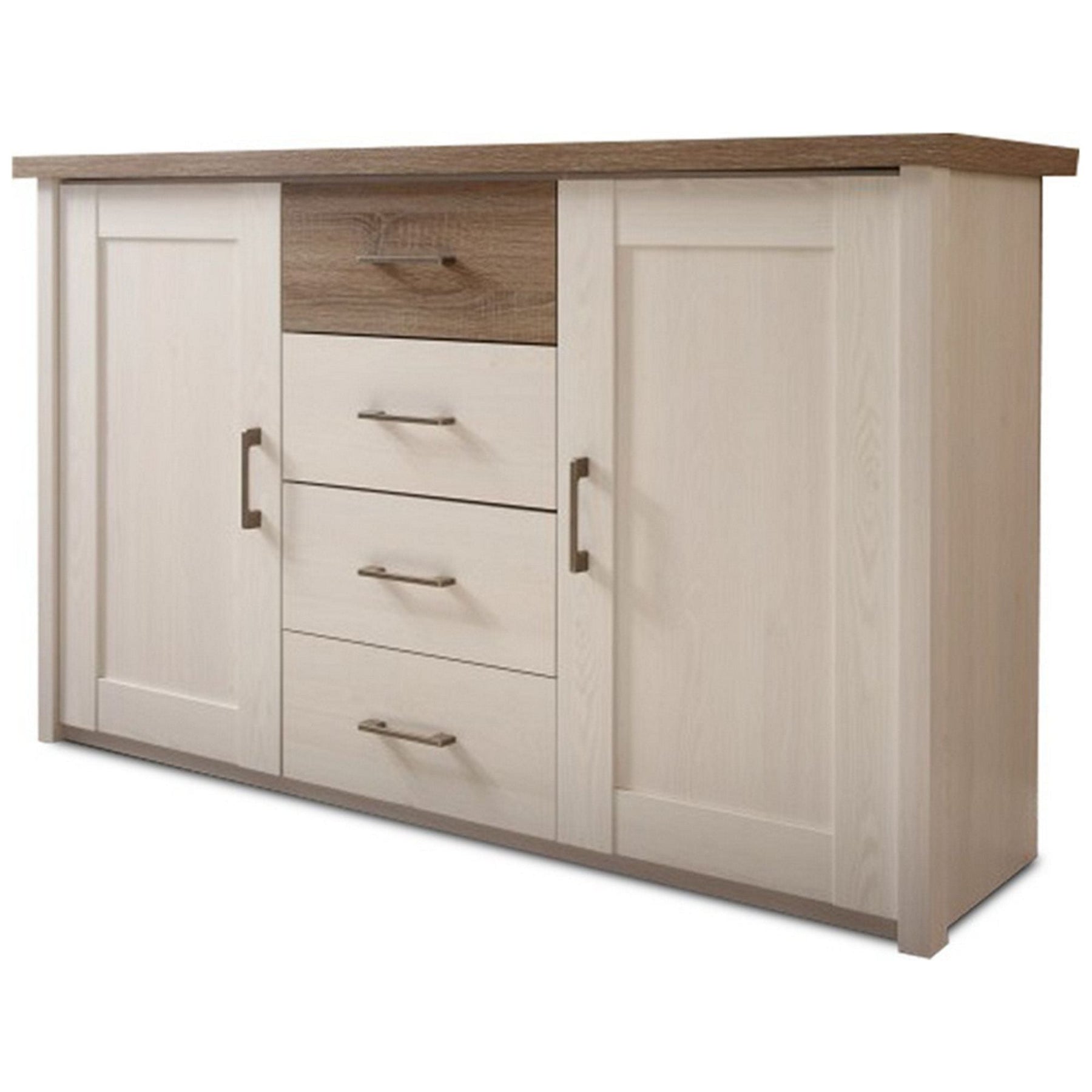Comoda LUMERA, DTD laminat, pin alb/stejar sonoma trufa, 150x42x90 cm