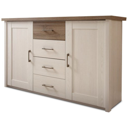 Comoda LUMERA, DTD laminat, pin alb/stejar sonoma trufa, 150x42x90 cm