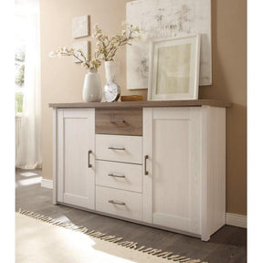 Comoda LUMERA, DTD laminat, pin alb/stejar sonoma trufa, 150x42x90 cm