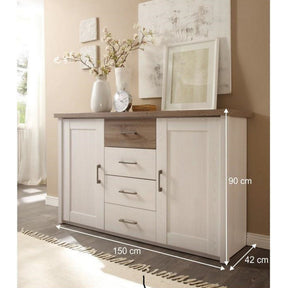 Comoda LUMERA, DTD laminat, pin alb/stejar sonoma trufa, 150x42x90 cm