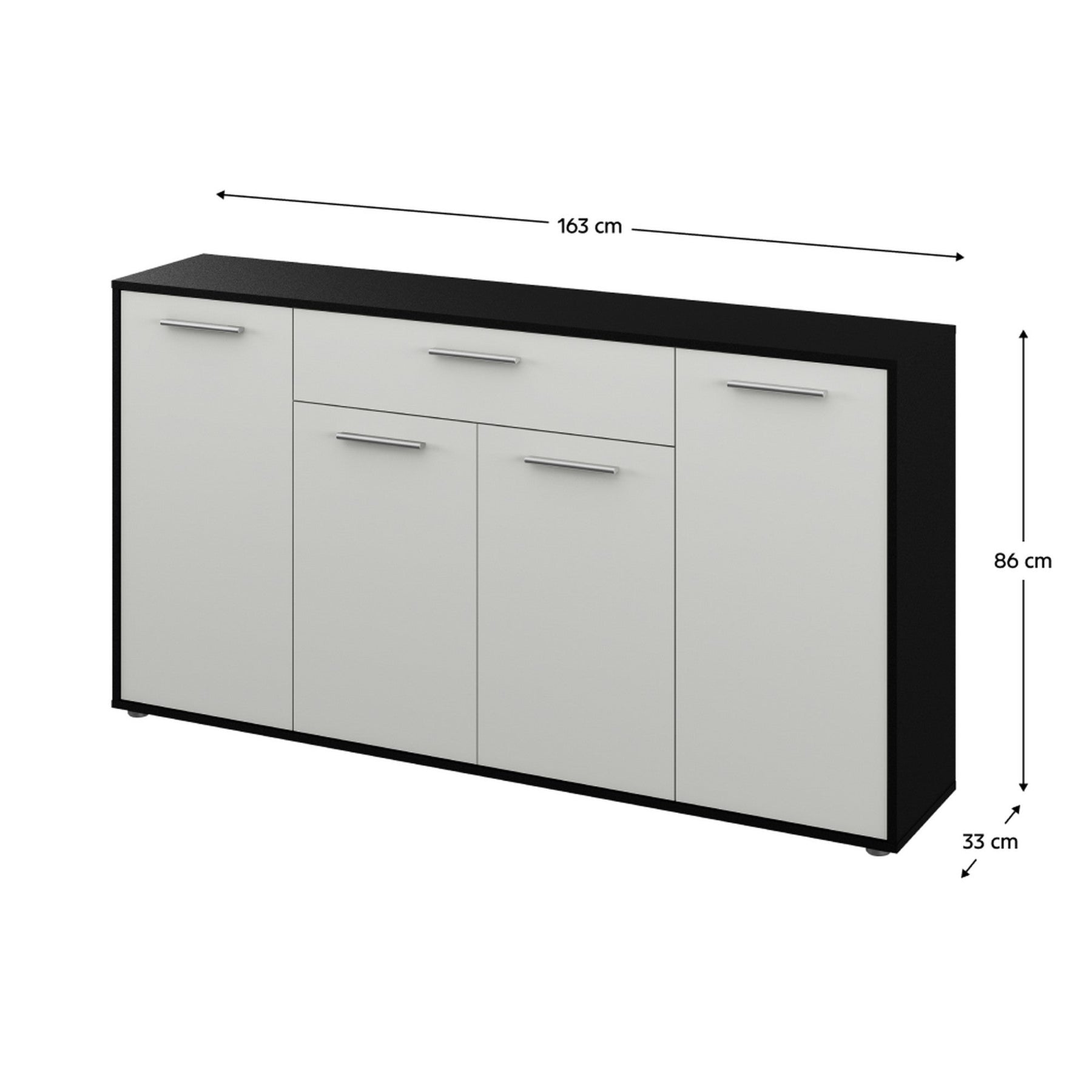 Comoda LUNIA, alb/negru, 163x33x86 cm