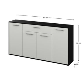 Comoda LUNIA, alb/negru, 163x33x86 cm