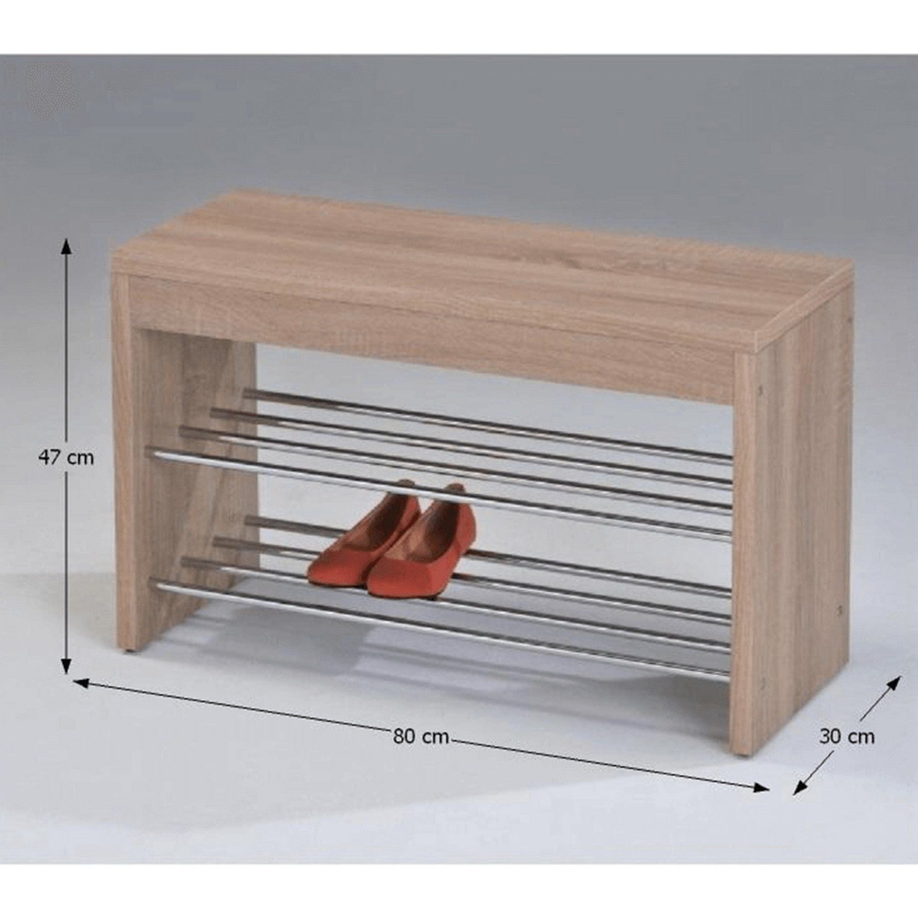 Bancuta LUSI A, stejar sonoma/crom, METAL, cu pantofar, 80x30x47 cm