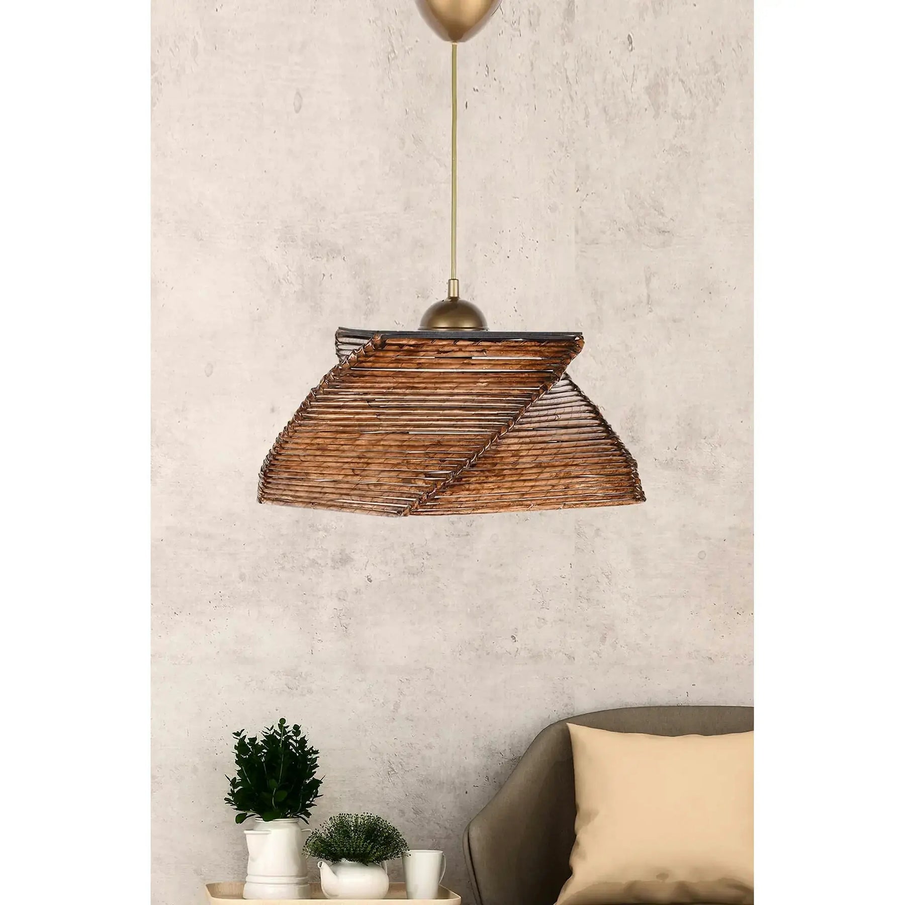 Lustra CARRE, lemn de bambus/metal, maro/auriu, 36×36×65 cm