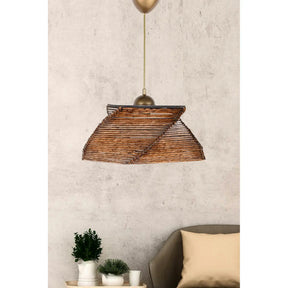 Lustra CARRE, lemn de bambus/metal, maro/auriu, 36×36×65 cm