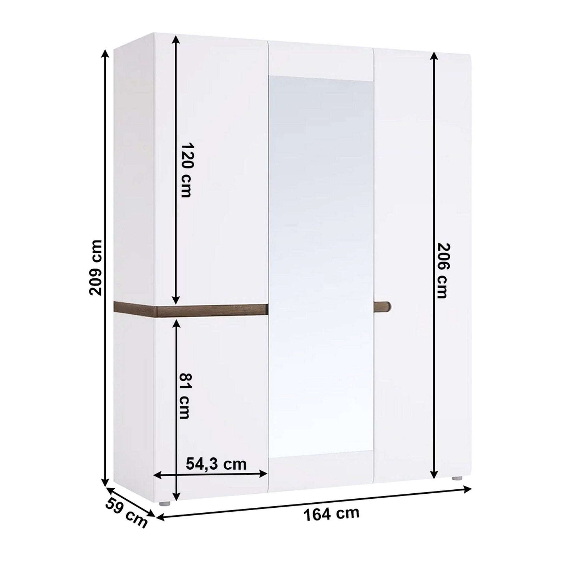 Dulap dormitor LYNATET TYP 22, cu oglinda, PAL, alb lucios HG/stejar sonoma truflu,