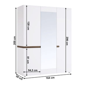 Dulap dormitor LYNATET TYP 22, cu oglinda, PAL, alb lucios HG/stejar sonoma truflu,