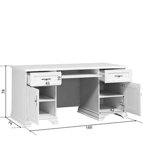 Birou alb clasic IDENTO, PAL/MDF/metal, alb, 160×74×78 cm